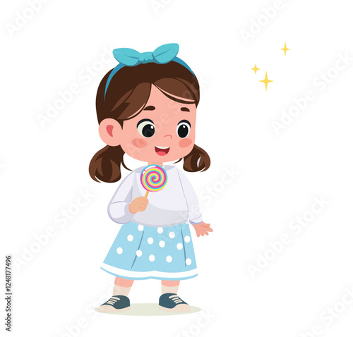 happy cute little kid girl eat lollypop candy and sweets