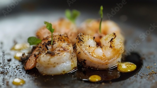 Obraz na płótnie On a black origins grilled shrimp with spices and a smooth spicy lemony sauce w salonie