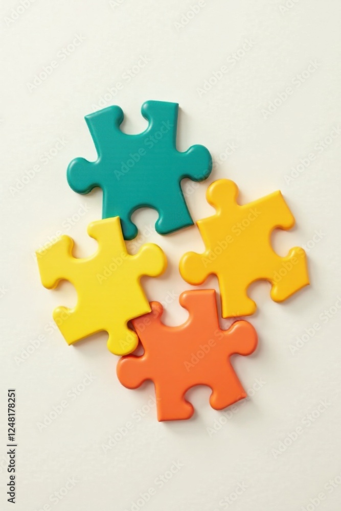 Obraz premium Colorful Interlocking Puzzle Pieces on a Light Background Representing Teamwork and Problem Solving