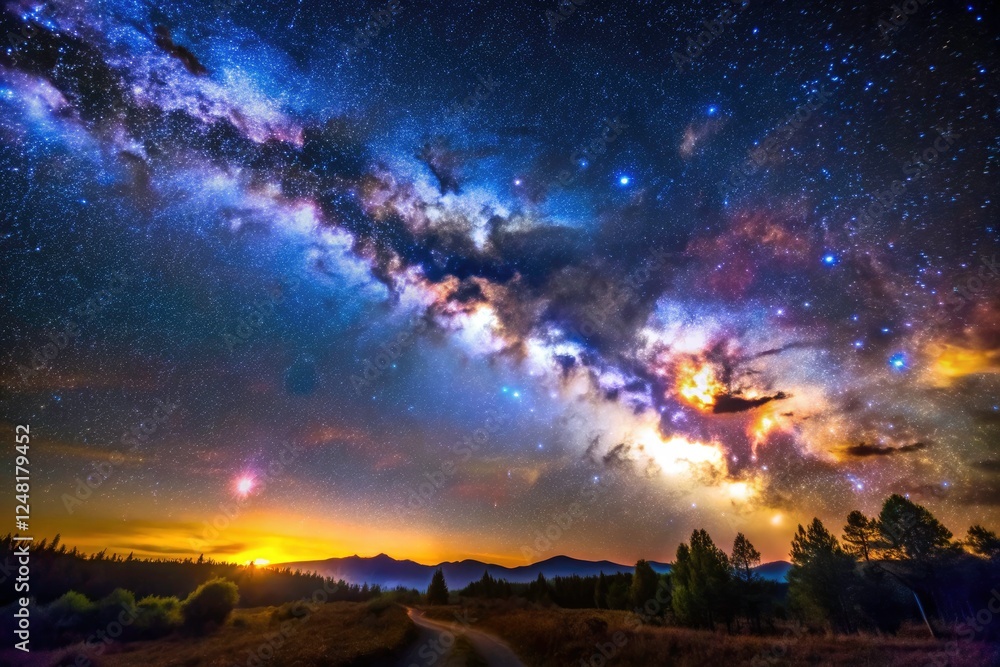 Fototapeta premium Milky Way's splendor revealed: A night sky long exposure showcases the galaxy's stunning detail.