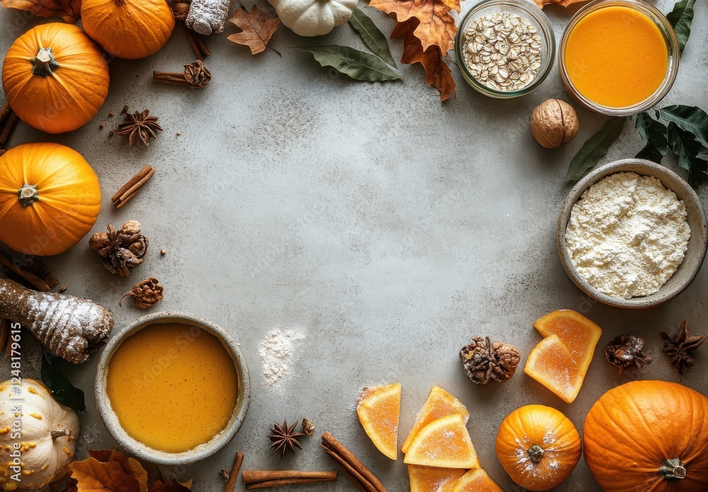 Autumn Harvest Composition with Pumpkins, Spices, and Natural Ingredients for Seasonal Cooking and Baking Inspiration Autumn Harvest Composition with Pumpkins, Spices, and Natural Ingredients for Seasonal Cooking and Baking Inspiration