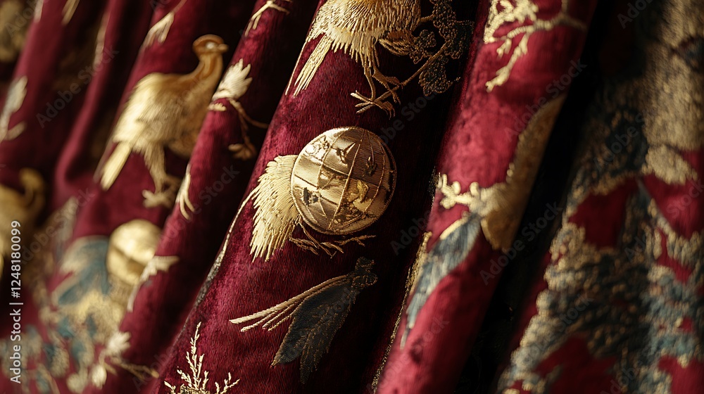 Worn velvet with golden falcon globes and arrow motives