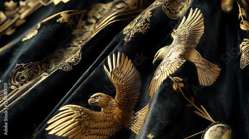 Obraz na płótnie Worn velvet with golden falcon globes and arrow motives w salonie