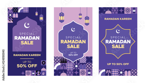 Ramadan Sale Social Media banner template design background. Up to 50% Ramadan discount. Social Media Post Vector illustration