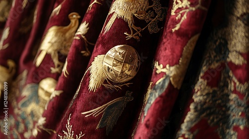Obraz na płótnie Worn velvet with golden falcon globes and arrow motives w salonie