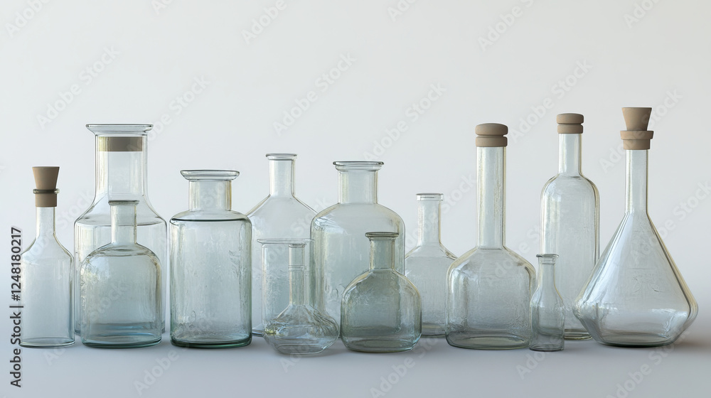 3d science laboratory chemistry glassware flask background. Lab glass beaker and bottle realistic measuring equipment isolated collection. Clear container for pharmaceutical research concept 3d science laboratory chemistry glassware flask background. Lab glass beaker and bottle realistic measuring equipment isolated collection. Clear container for pharmaceutical research concept