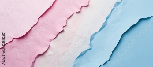 Crumpled Paper Textured Background in Soft Pastel Colors with Jagged Edges, Pink and Blue Sections, Dreamy Aesthetic