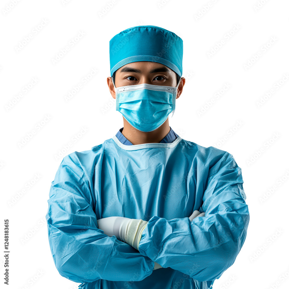 Asian doctor in uniform and mask isolated on transparent background Asian doctor in uniform and mask isolated on transparent background