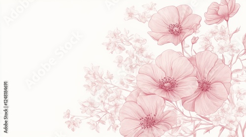 Delicate Pink Flowers, Artistic Floral Arrangement, Elegant Background Design, Decorative Illustration, Suitable for Invitations, Cards, Prints