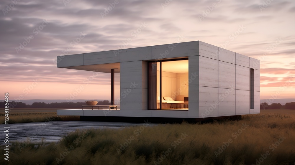 A modern minimalist cube shaped house with sharp edges a flat roof and concrete textures floating on a plain white background A modern minimalist cube shaped house with sharp edges a flat roof and concrete textures floating on a plain white background