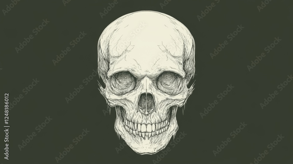 Obraz premium Detailed skull drawing, dark background, anatomical study, medical illustration