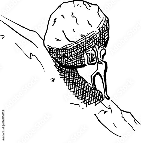 Illustration of pushing a big rock. About the meaning of hard work and never giving up.