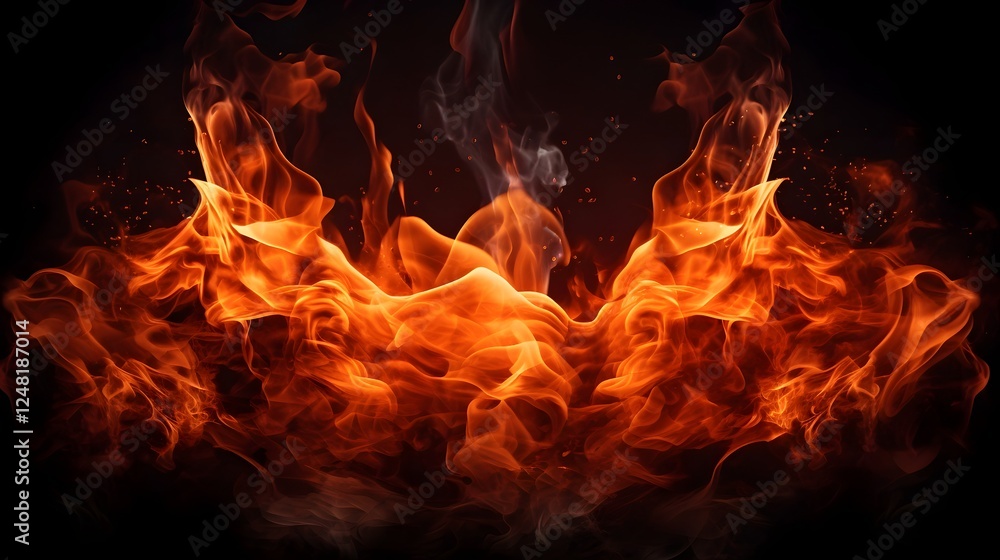 Intense Roaring Flames Dancing and Swirling in Powerful Fiery Motion Set Against a Pure White Background Intense Roaring Flames Dancing and Swirling in Powerful Fiery Motion Set Against a Pure White Background