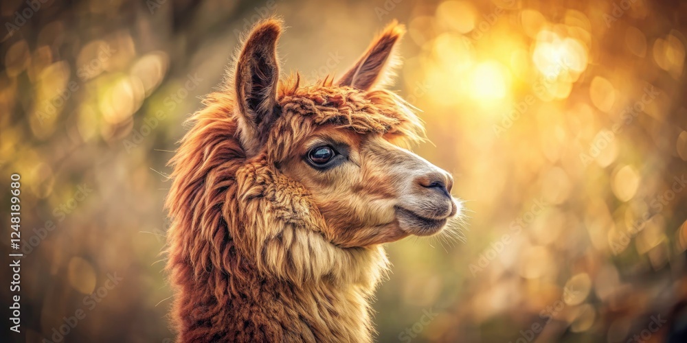 Obraz premium Retro photo of a fluffy brown alpaca; a vintage Andean animal portrait.