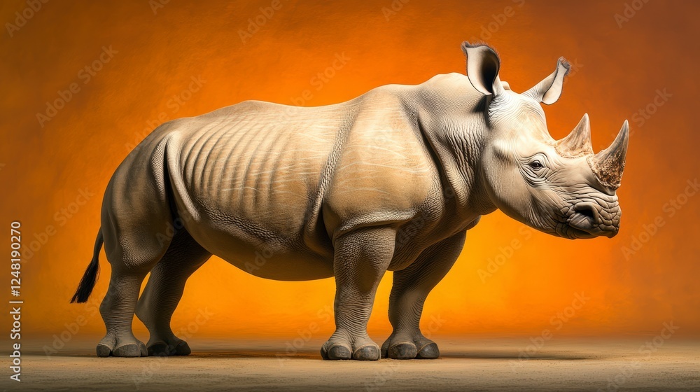 Fototapeta premium majestic rhinoceros in an african sunset landscape