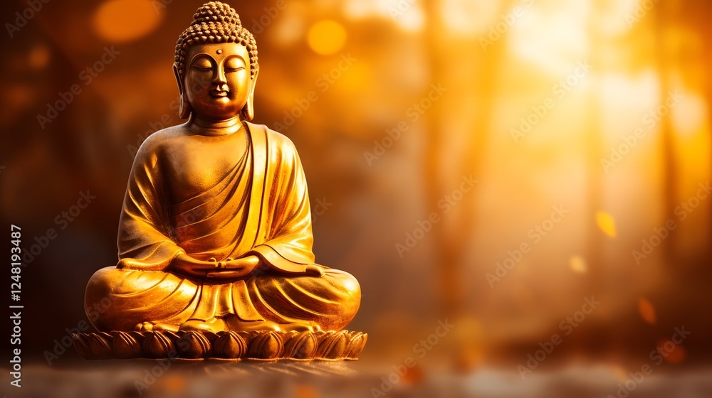 Meditating Buddha Statue Enveloped in Soft Golden Light Evoking Divine Energy and Spiritual Tranquility on White Background Meditating Buddha Statue Enveloped in Soft Golden Light Evoking Divine Energy and Spiritual Tranquility on White Background