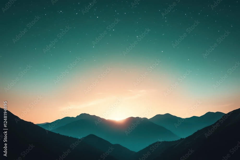 Majestic twilight unveils the silhouette of distant mountains beneath a starry sky in serene wilderness Majestic twilight unveils the silhouette of distant mountains beneath a starry sky in serene wilderness