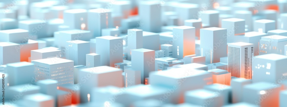 Abstract 3D Cityscape Model with Soft Lighting and Cubic Structures for Modern Design Concepts Abstract 3D Cityscape Model with Soft Lighting and Cubic Structures for Modern Design Concepts