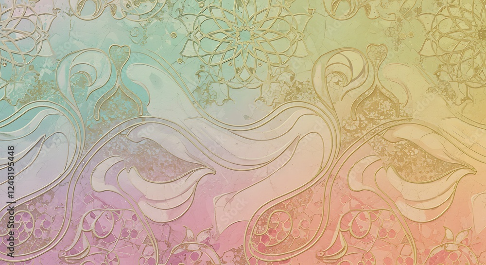 Obraz premium Pastel Floral Pattern Background with Gold Embellishments