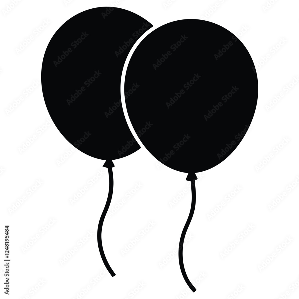 Two Balloon Silhouette Vector. Party balloon, birthday celebration, holiday symbol isolated on white background