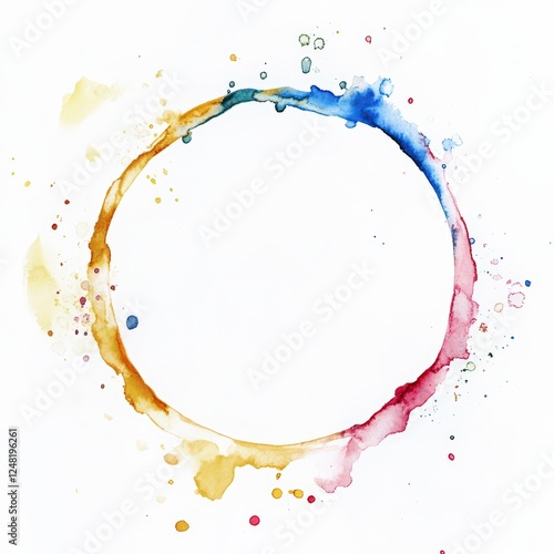 circular colorful coffee stain mark on white background