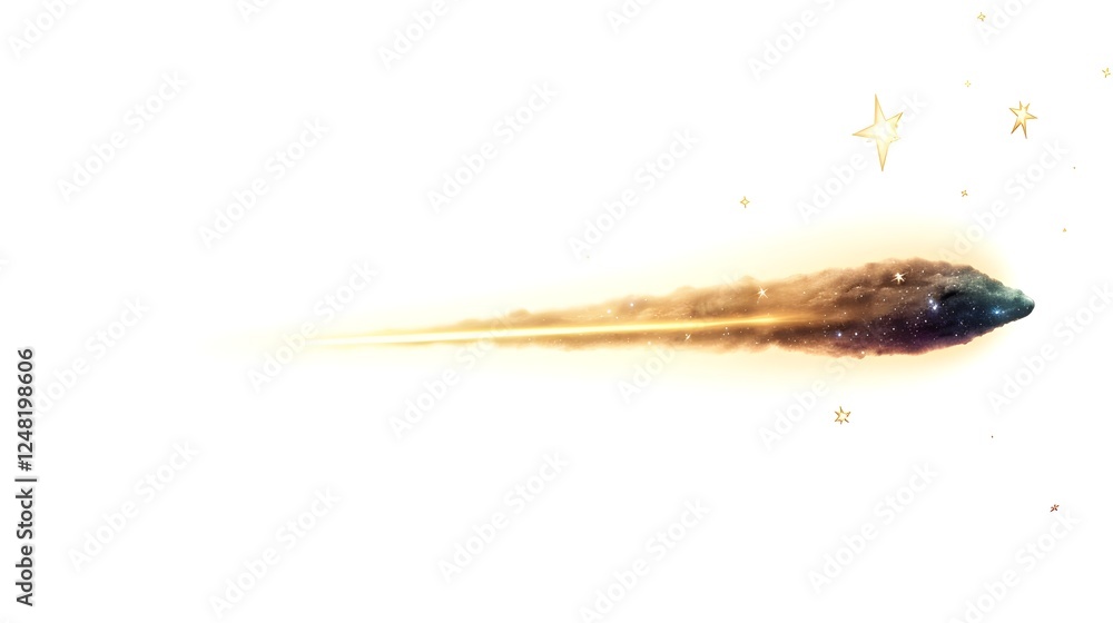 Captivating image of a golden shooting star with a shimmering luminous trail against a bright white background evoking a sense of wonder and cosmic energy Captivating image of a golden shooting star with a shimmering luminous trail against a bright white background evoking a sense of wonder and cosmic energy