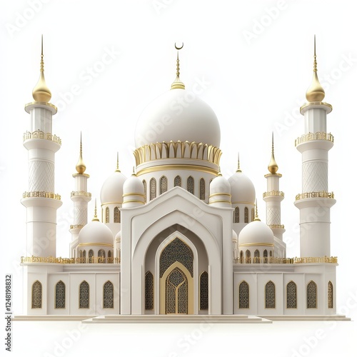 Wallpaper Mural White Mosque, 3D render, isolated, Islamic architecture, religious Torontodigital.ca