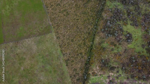 A top-down drone view showcasing the rugged terrain and natural beauty of the mountains in the Pedrega sector, Machachi, Ecuador