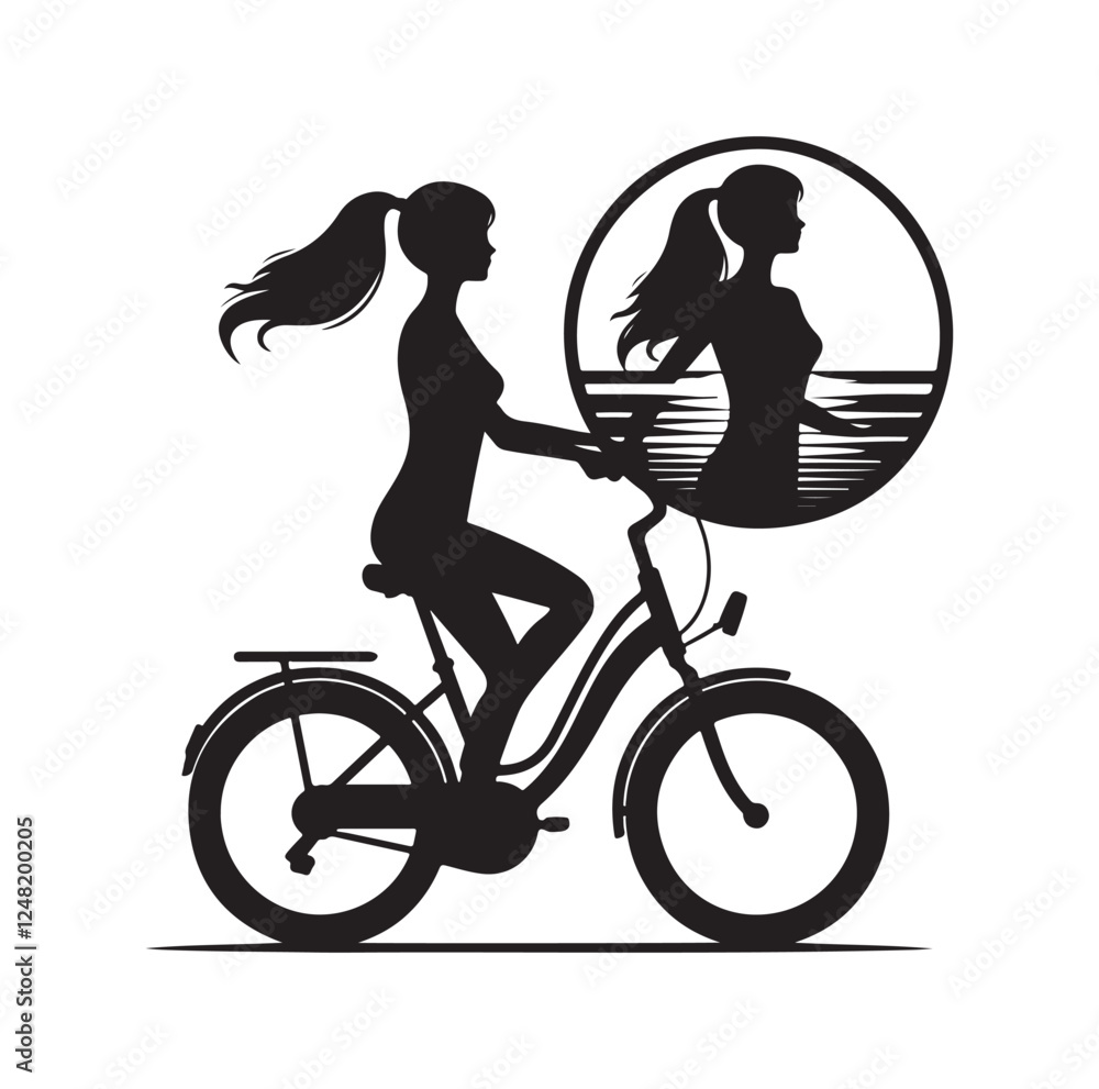 Fototapeta premium Woman on a bicycle silhouette vector illustration