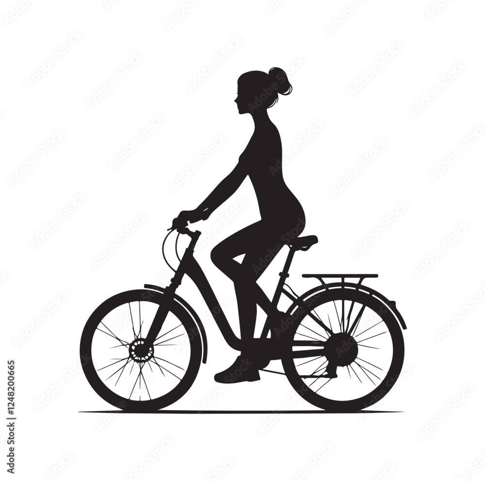 Obraz premium Woman on a bicycle silhouette vector illustration