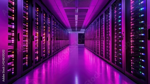 Data center server room  night  network  glowing