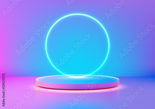 futuristic neon glowing circular platform modern technology 3d ethereal aesthetic