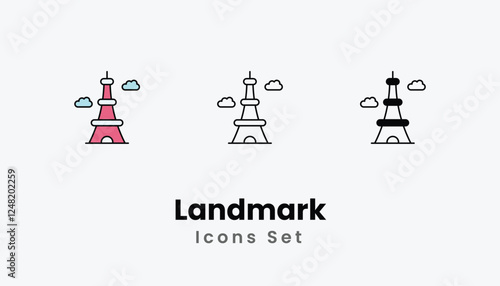 Landmark Icons thin line and glyph vector icon stock illustration