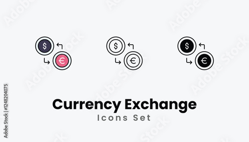 Currency Exchange Icons thin line and glyph vector icon stock illustration