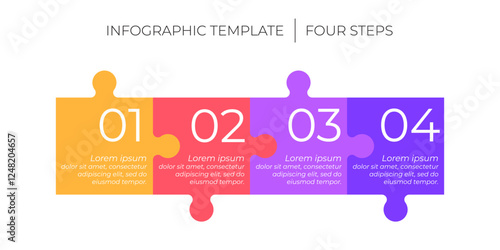 4 steps infographic template. Puzzle style timeline concept of four dependent components or parts of business project. 