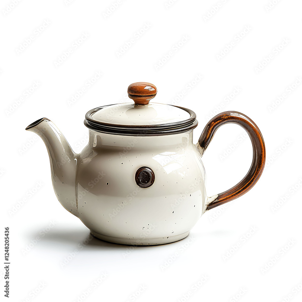 Fototapeta premium Elegant Cream and Brown Ceramic Teapot: Perfect for Tea or Coffee Lovers