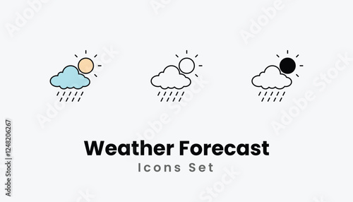 Weather Forecast Icons thin line and glyph vector icon stock illustration