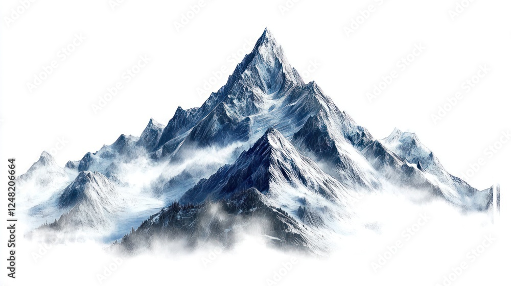Obraz premium Majestic Peaks, An Artistic Rendering of a Snow-Capped Mountain Range