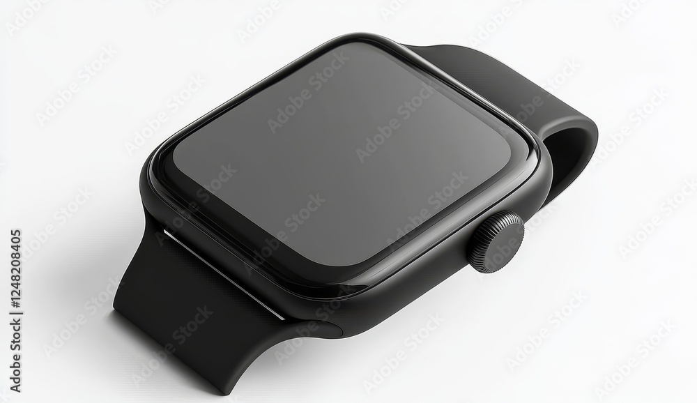 Modern black smart watch on white background, ready for mockup Modern black smart watch on white background, ready for mockup