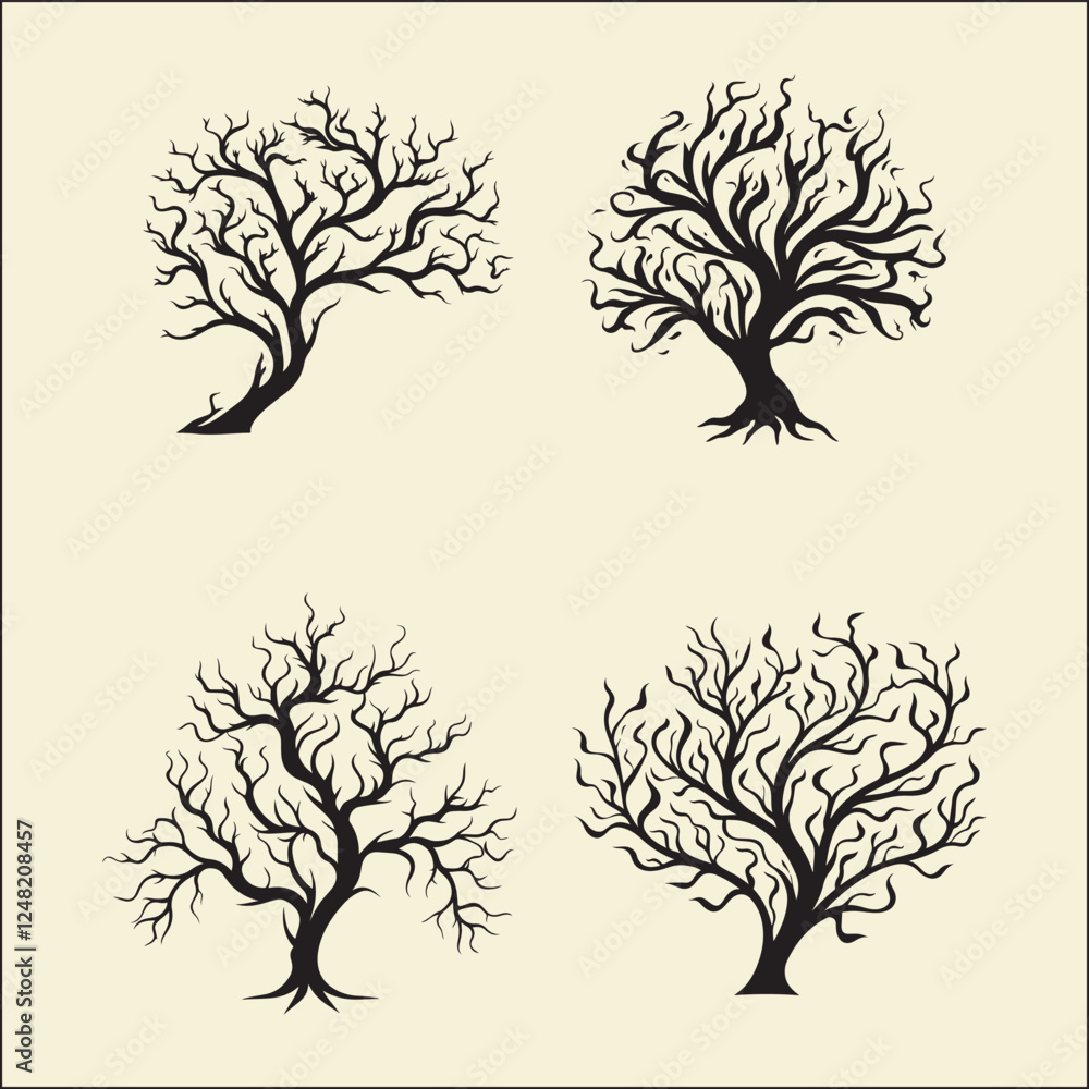 Obraz premium Flaming Branches Silhouette Set, Fire