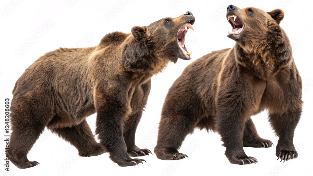 Fototapeta premium Two Brown Bears Roaring: Powerful Display of Wildlife Communication