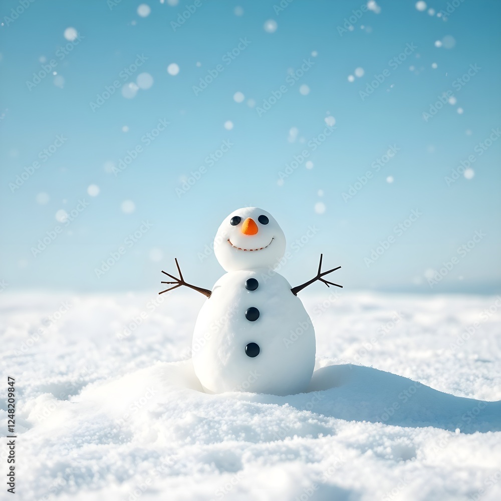 Obraz premium Un pequeño muñeco de nieve hecho en la nieve.