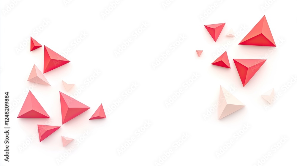 Fototapeta premium Abstract arrangement of red and pink geometric shapes on a white background, suitable for design
