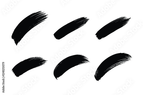 Black set of Grungy brushes collection. Ink brush, brush strokes, brushes, lines, frames, box, grungy, watercolor brush, splatter brush,  photoshop brush on white background. Vector illustration.