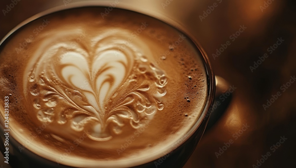 Close-up latte art heart design cafe Close-up latte art heart design cafe