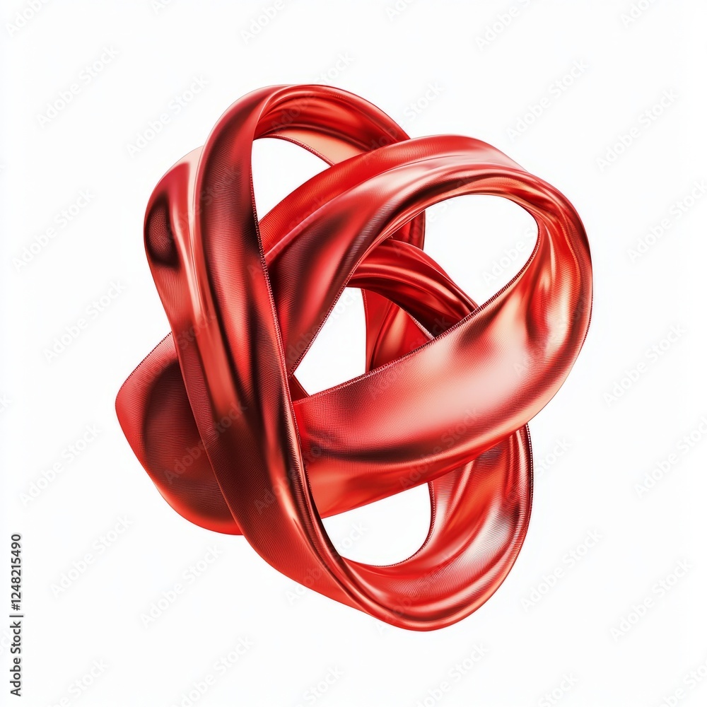 A shimmering red silk ribbon forming an elegant knot, on isolated white background A shimmering red silk ribbon forming an elegant knot, on isolated white background