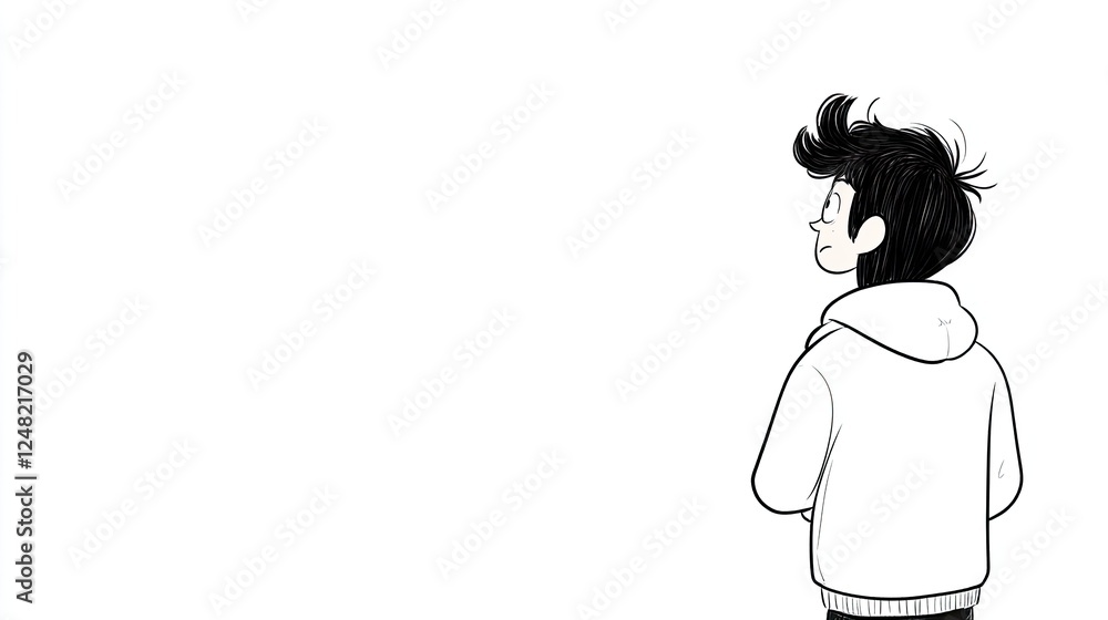 Young person in a hoodie gazing thoughtfully into the distance, with a minimalist background Young person in a hoodie gazing thoughtfully into the distance, with a minimalist background