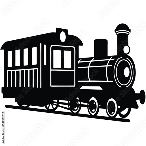 steam train on a railway silhouette illustration on white background