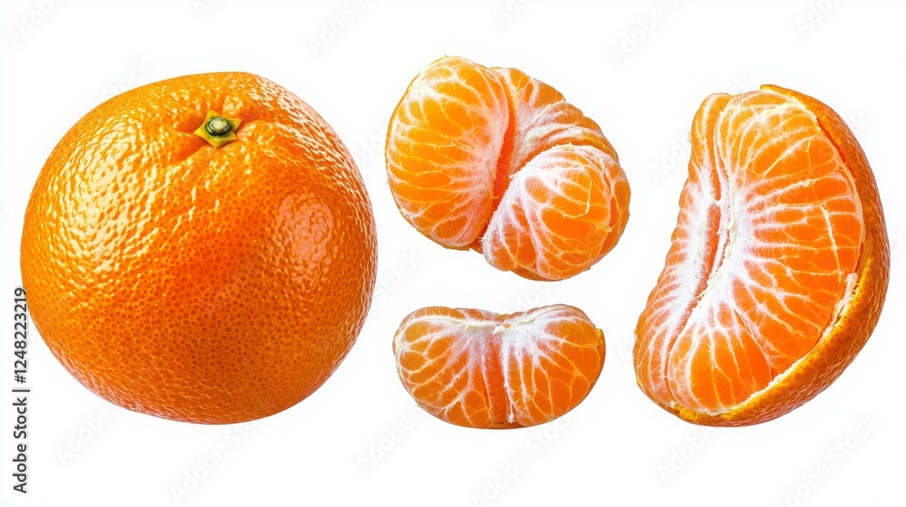 Peeled and Unpeeled Tangerine Isolated on White Background Peeled and Unpeeled Tangerine Isolated on White Background