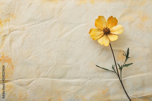 A single stem floral element on a textured paper background, evoking calm and simplicity.
